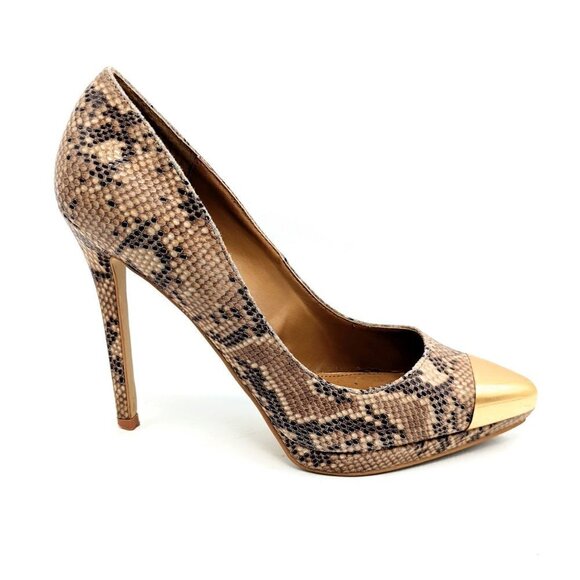 Steve Madden P-SNO Snakeskin Heels Gold Metal Pointed Toe Stiletto Womens 7.5 - Picture 2 of 6